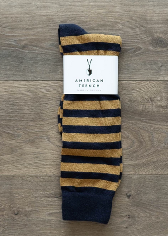 American Trench | Rugby Stripe Sock | Navy/ Ochre